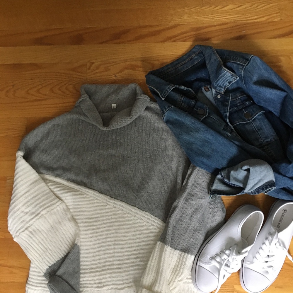 Patchwork Half Turtleneck Pullover - image 2